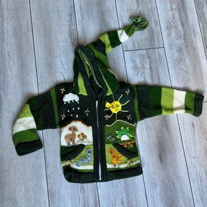 Beautifully handmade sweater cardigan jacket with zipper and hoodie SIZE 2T